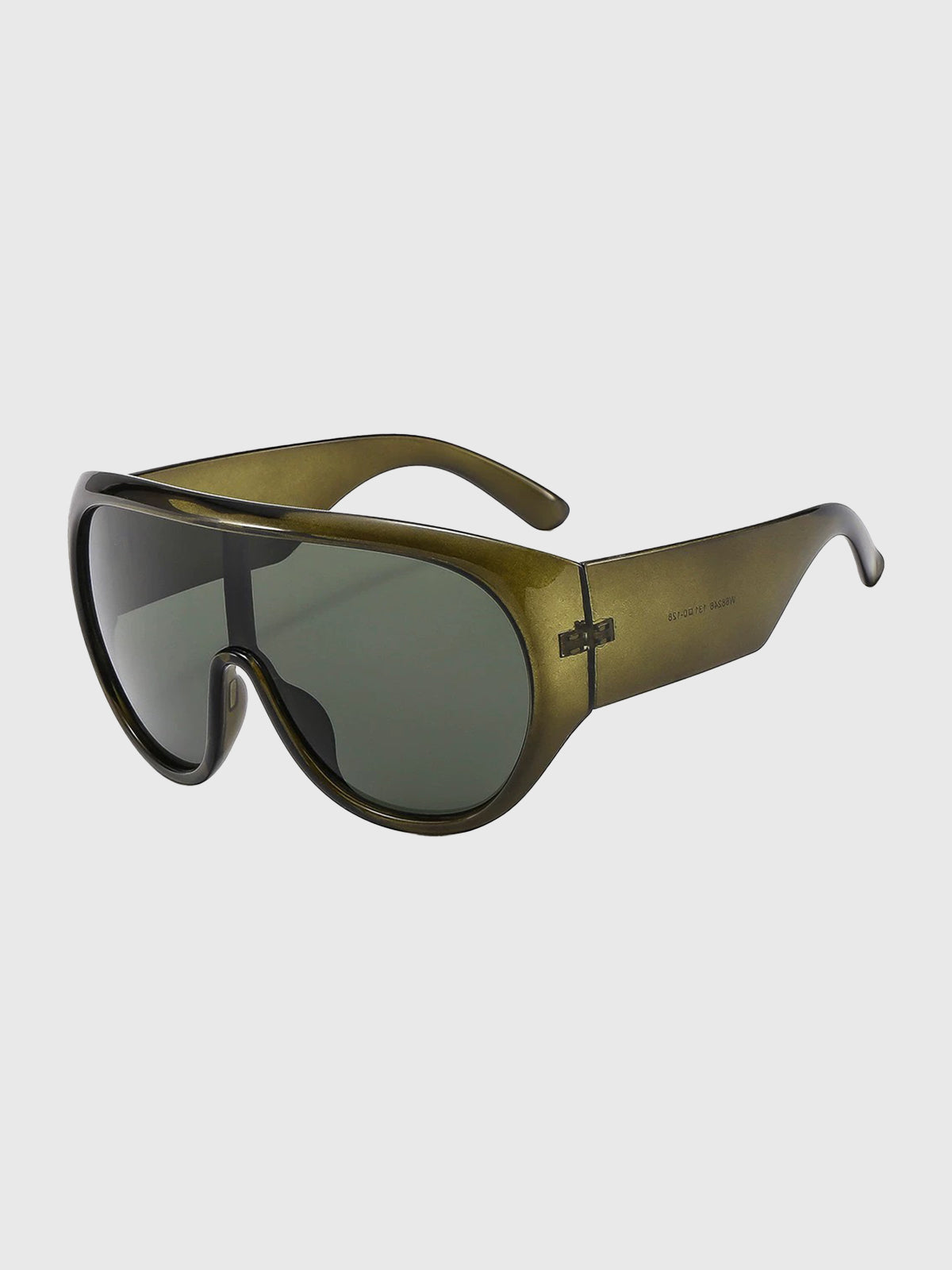 Brick Lane Oversized Shield Thick Frame Vintage Sunglasses - Olive Green
