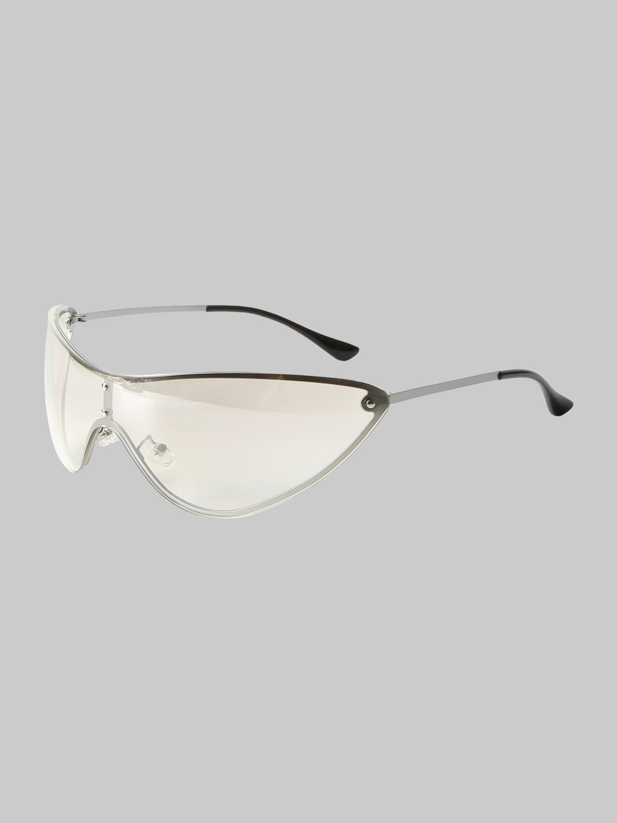 Brick Lane Rimless Cat-Eye Cyberpunk Metal Trim Sunglasses - Silver Clear