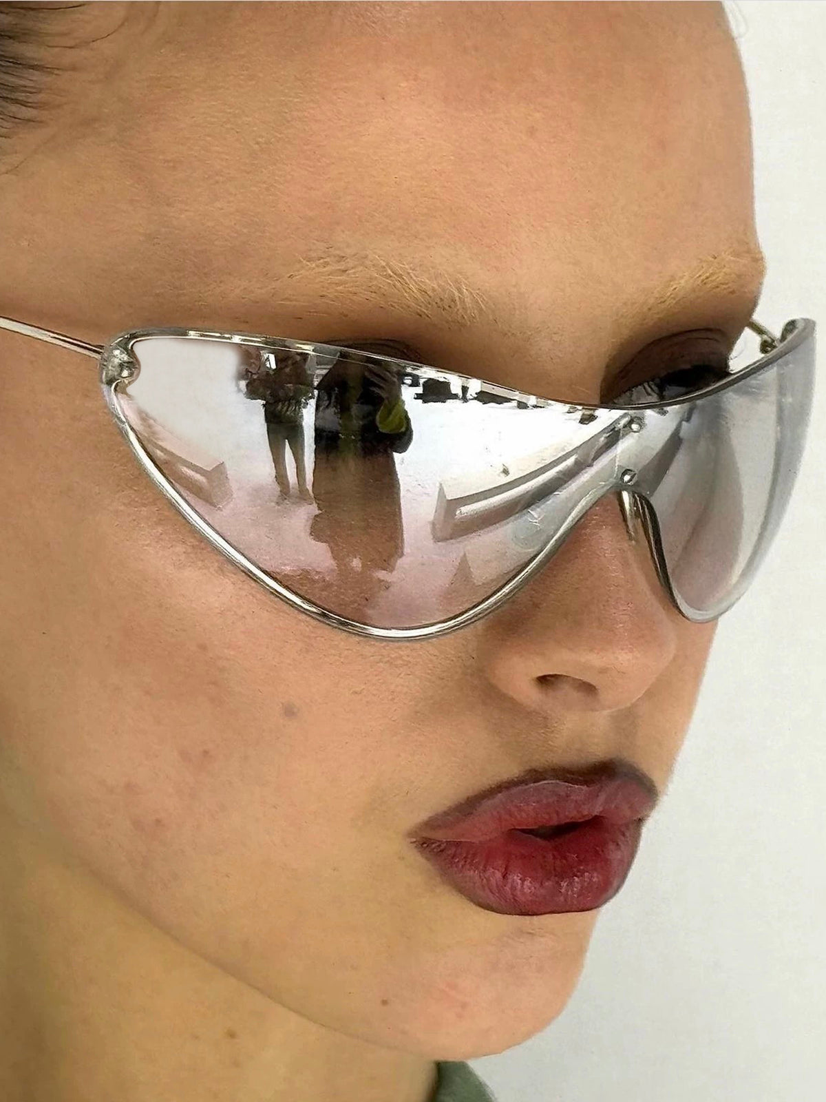 Brick Lane Rimless Cat-Eye Cyberpunk Metal Trim Sunglasses - Silver Clear
