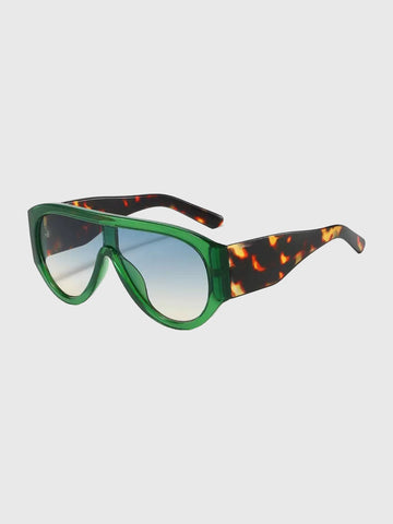 Brick Lane Oversized Tortoiseshell Frame Retro Sunglasses - Tortoise Green
