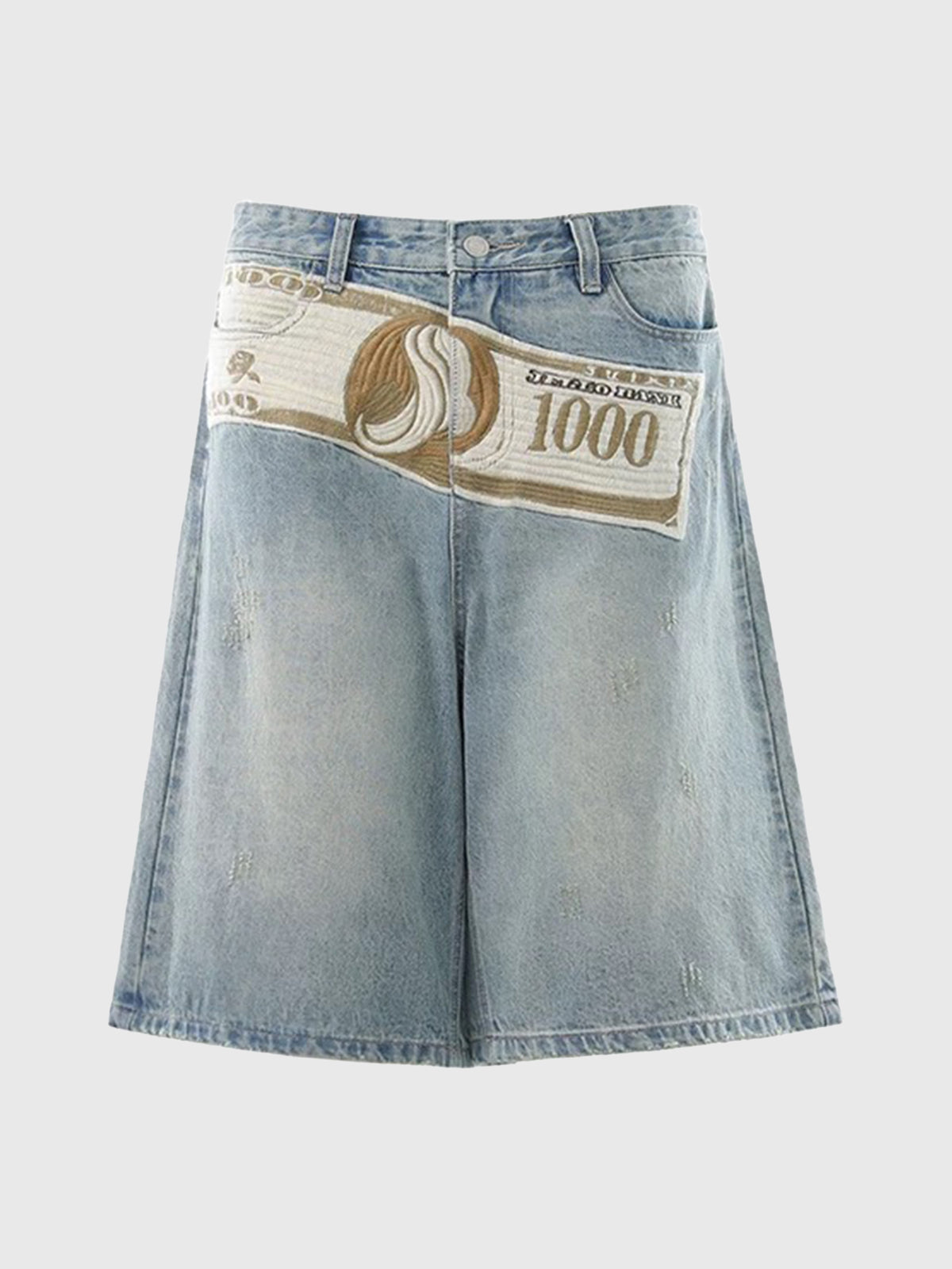 Brick Lane Wide-Leg Fold-Over Waist Denim Jorts - Light Blue