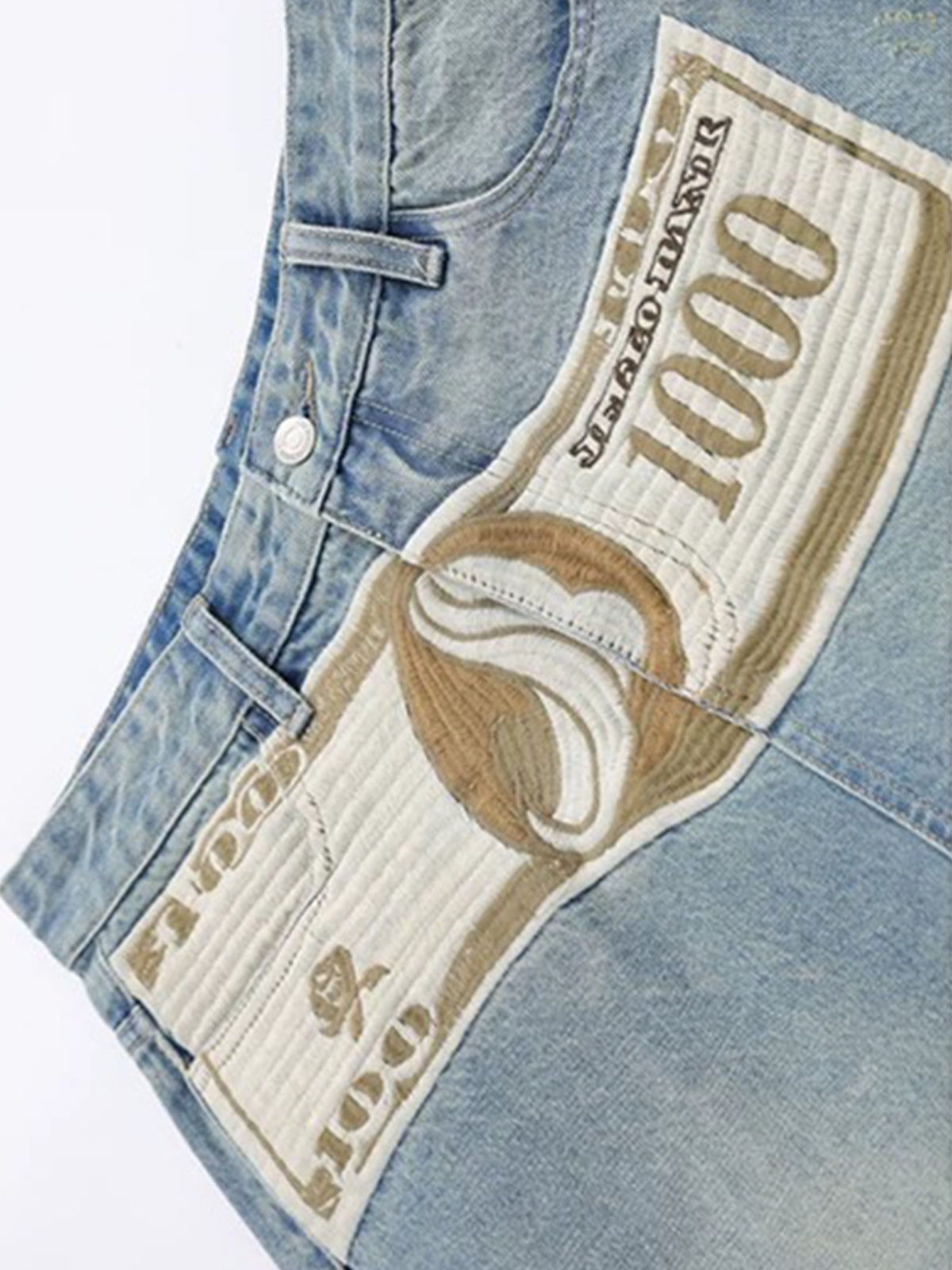 Brick Lane Wide-Leg Fold-Over Waist Denim Jorts - Light Blue