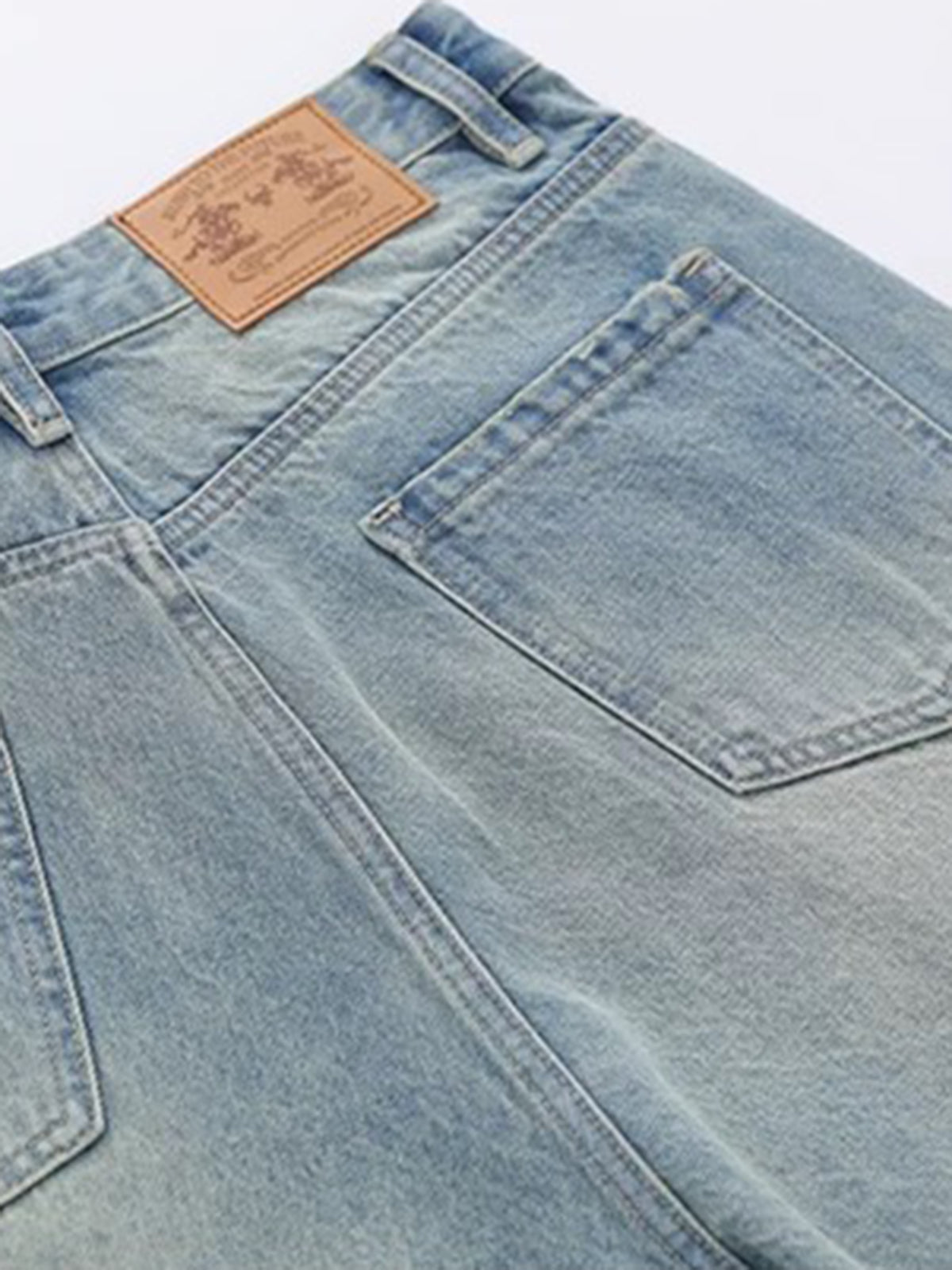 Brick Lane Wide-Leg Fold-Over Waist Denim Jorts - Light Blue