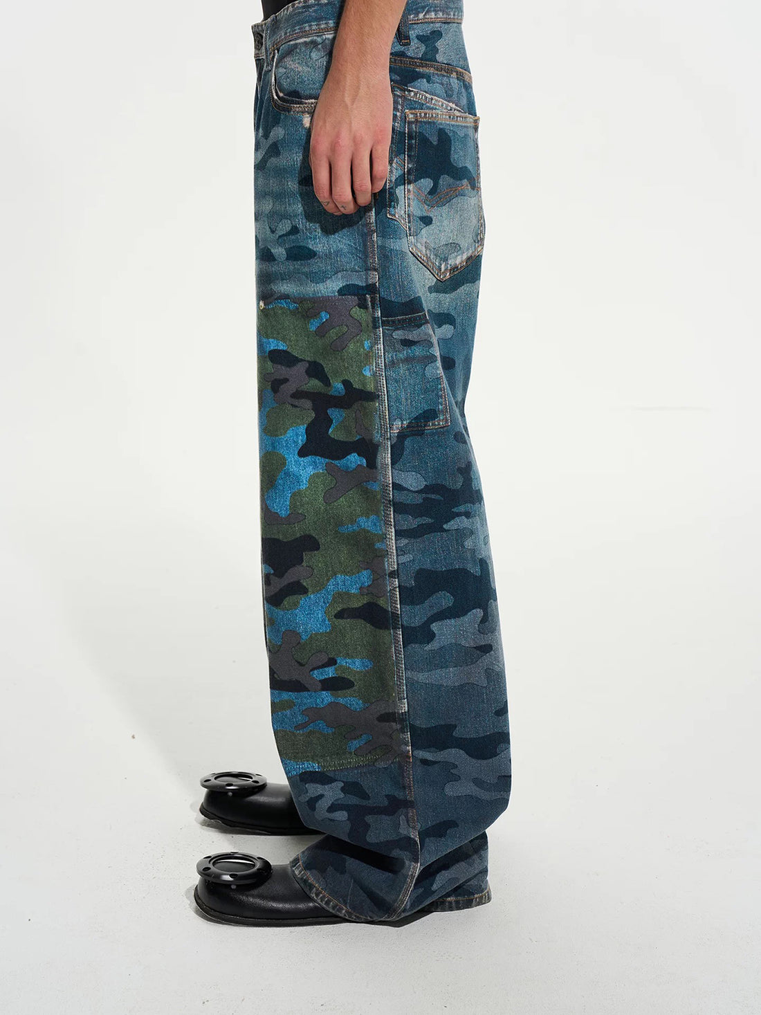 Brick Lane Wide-Leg Camouflage Utility Cargo Pants - Teal Camo