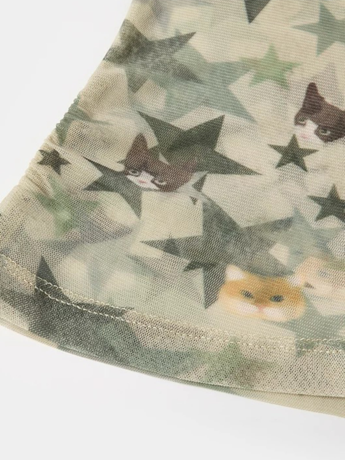 Brick Lane Off-Shoulder Star Camouflage Long Sleeve Top - Green Camo