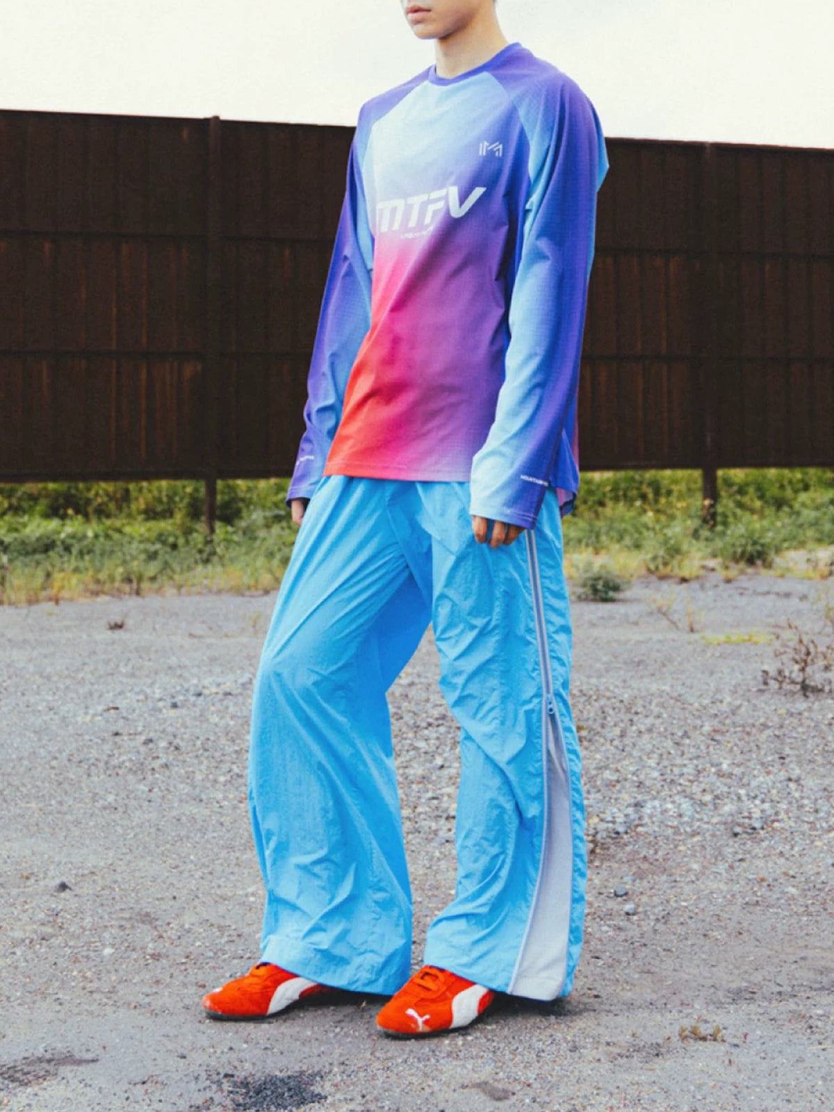 Lace Court Wide-Leg Lace Side Stripe Track Pants - Bright Blue