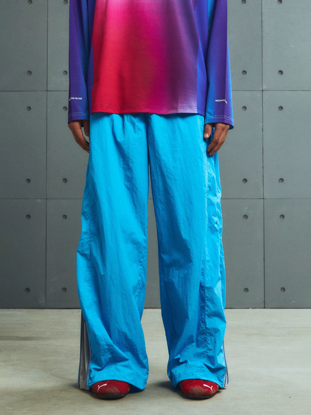 Lace Court Wide-Leg Lace Side Stripe Track Pants - Bright Blue