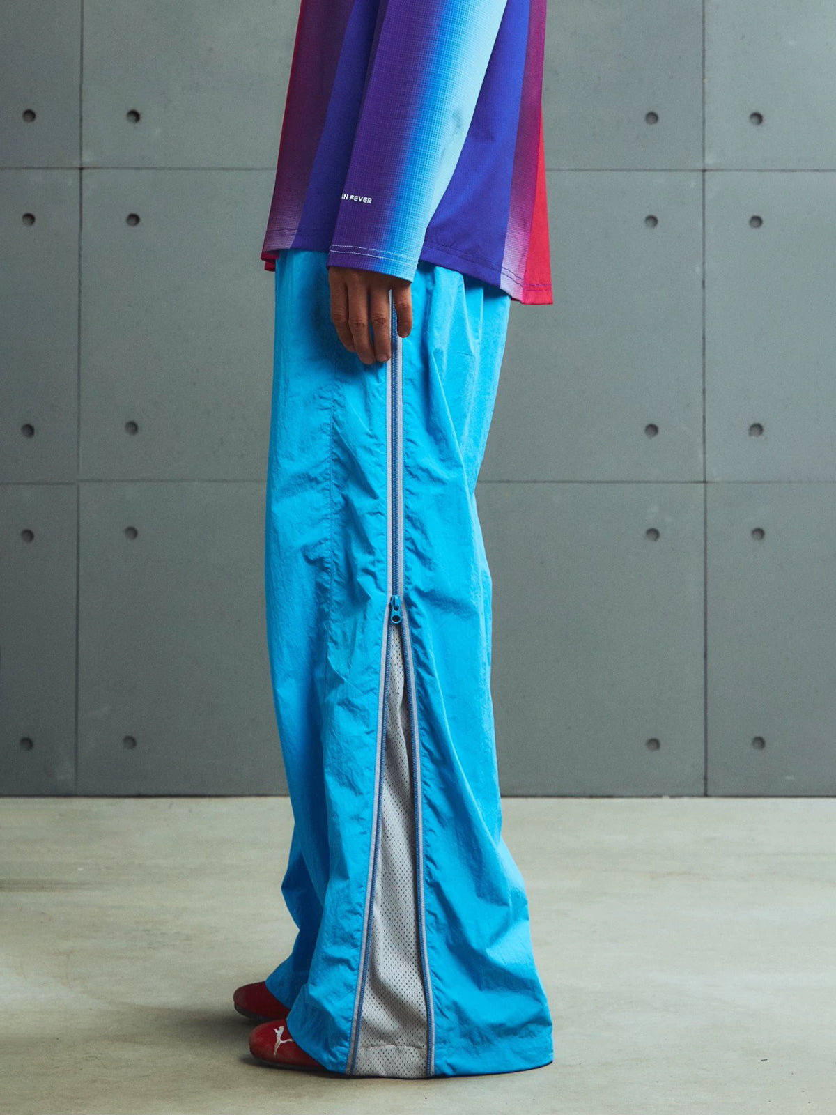 Lace Court Wide-Leg Lace Side Stripe Track Pants - Bright Blue