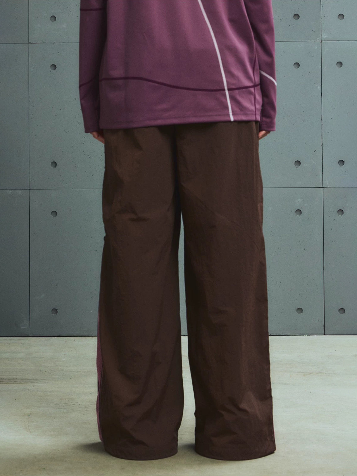Lace Court Wide-Leg Contrast Color Side Stripe Track Pants - Burgundy
