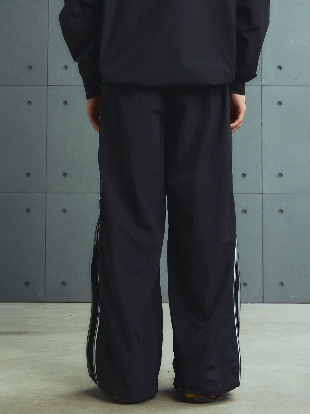 Lace Court Wide-Leg Lace Side Stripe Track Pants - Black