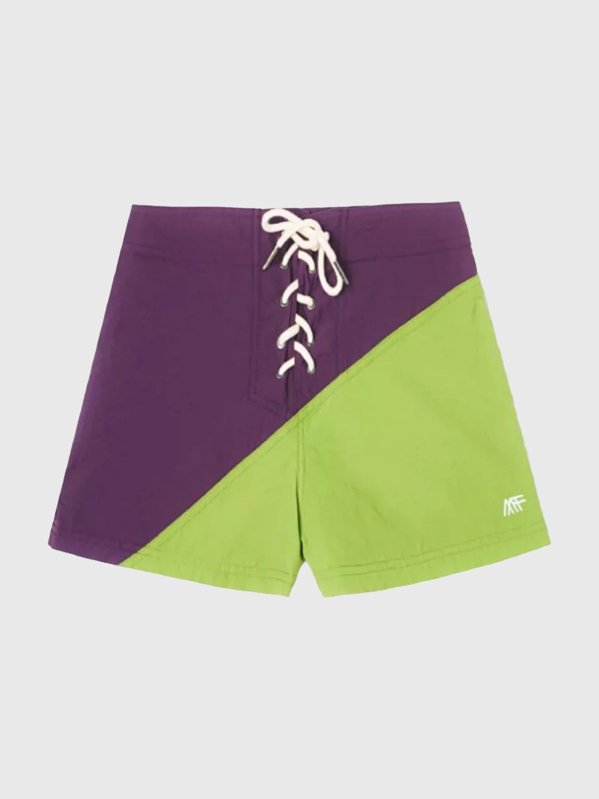 Lace Court Low-Rise Contrast Color Lace-Up Shorts - Purple and Green