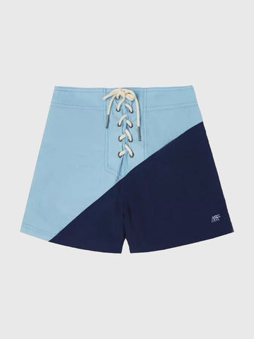 Lace Court Low-Rise Contrast Color Lace-Up Shorts - Blue and Navy