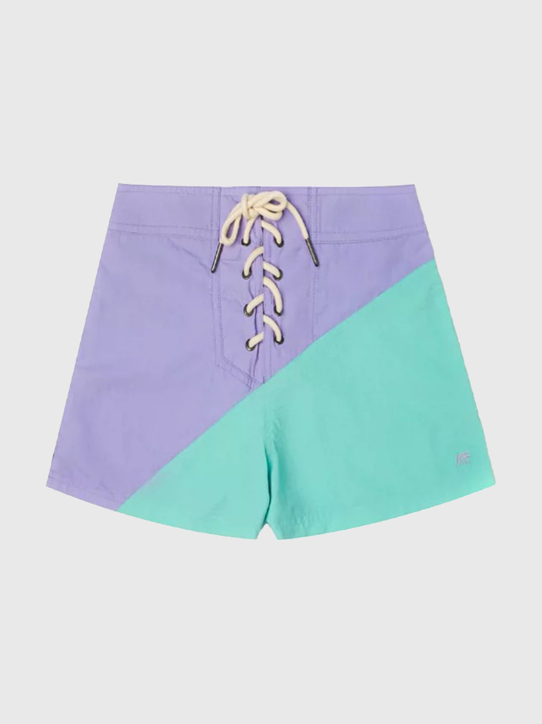 Lace Court Low-Rise Contrast Color Lace-Up Shorts - Pink and Blue