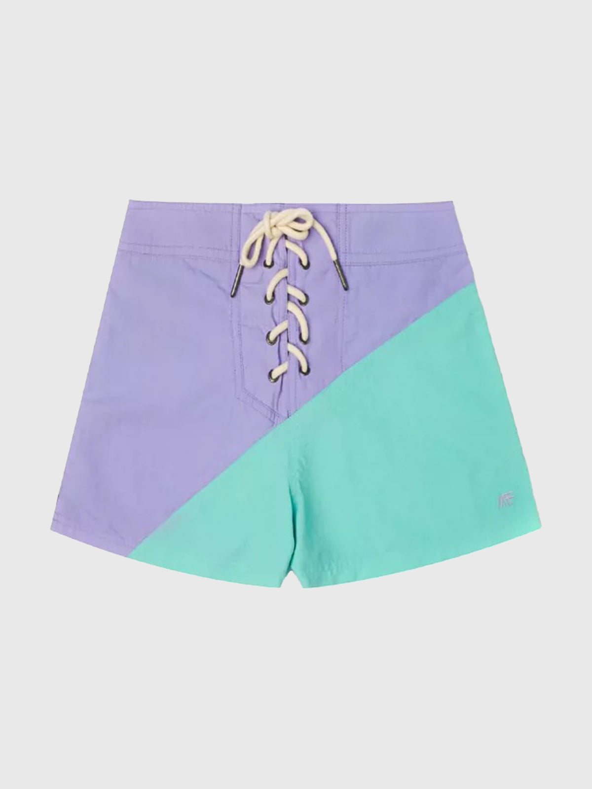 Lace Court Low-Rise Contrast Color Lace-Up Shorts - Pink and Blue