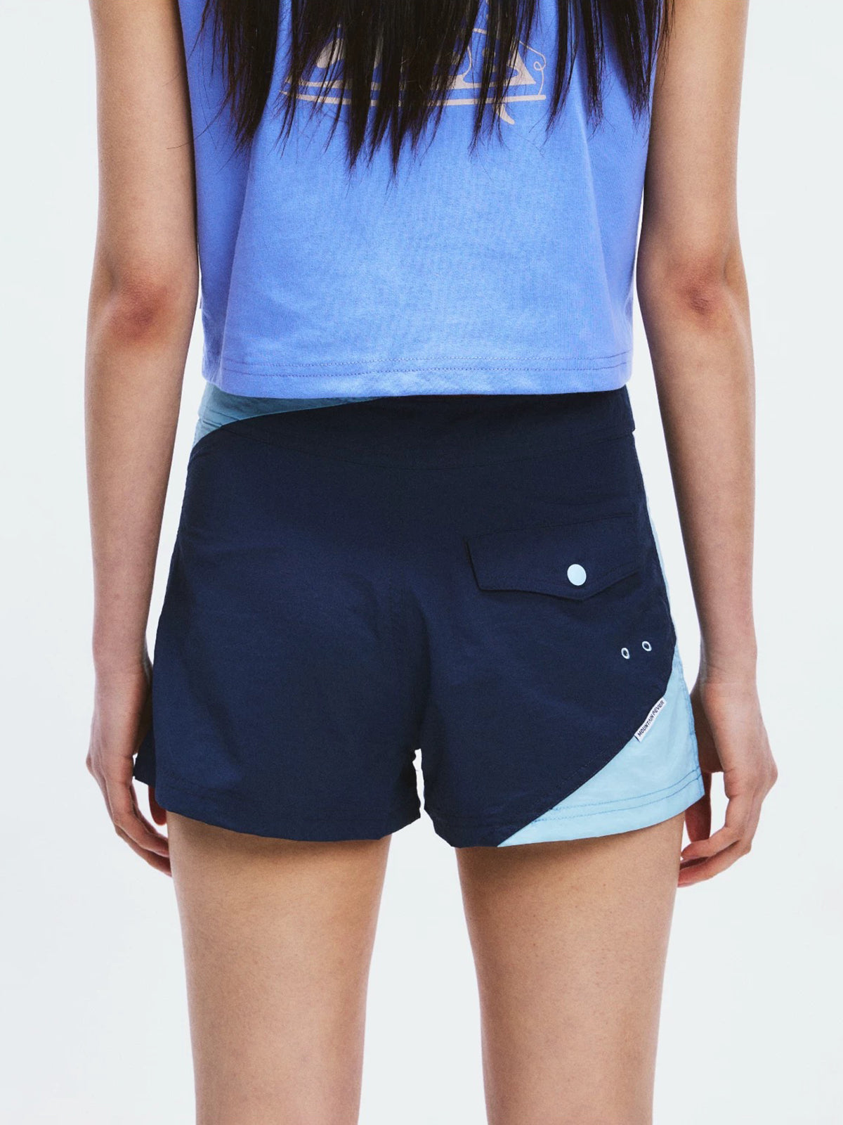 Lace Court Low-Rise Contrast Color Lace-Up Shorts - Blue and Navy