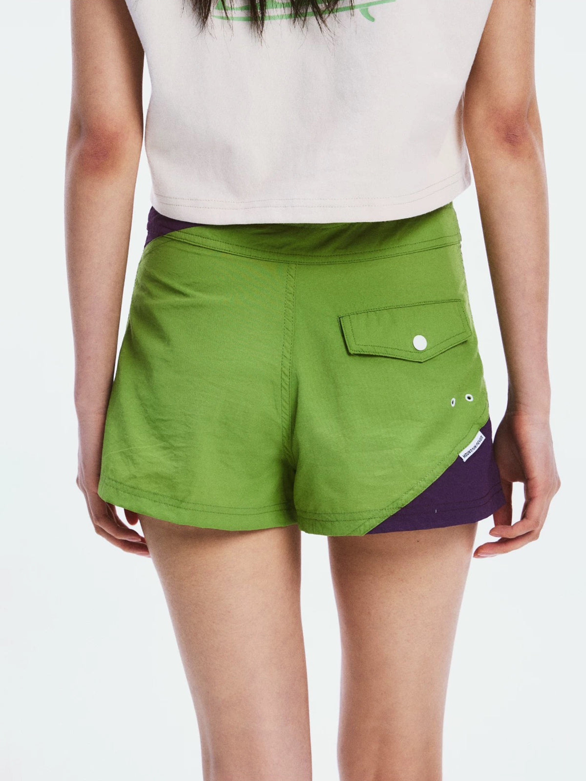 Lace Court Low-Rise Contrast Color Lace-Up Shorts - Purple and Green