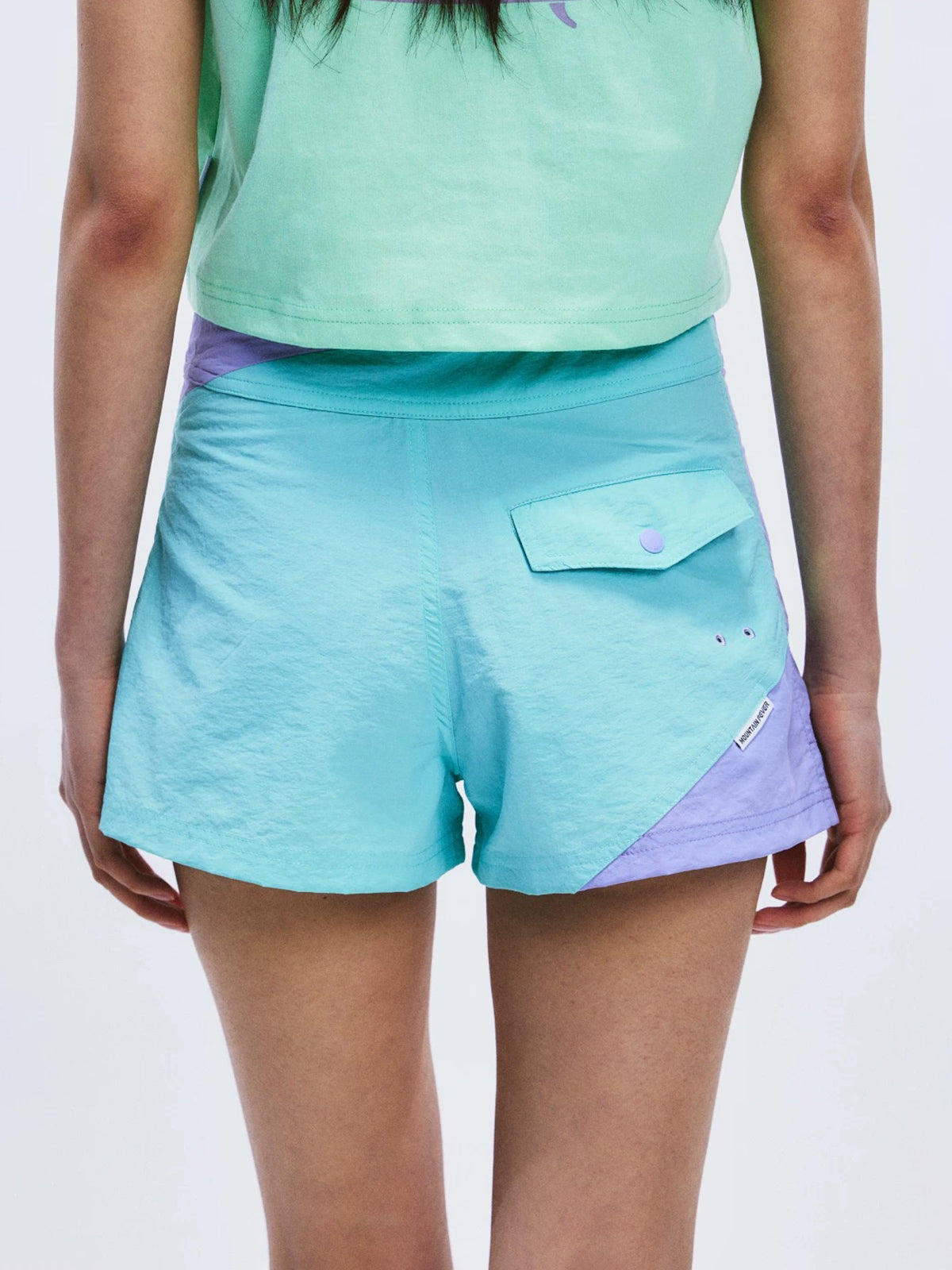 Lace Court Low-Rise Contrast Color Lace-Up Shorts - Pink and Blue