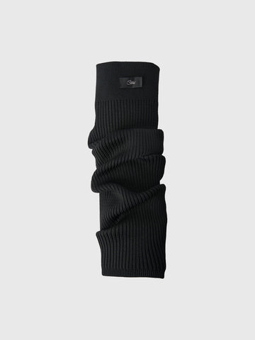 Brick Lane Slouchy Waffle Knit Leg Warmers - Black