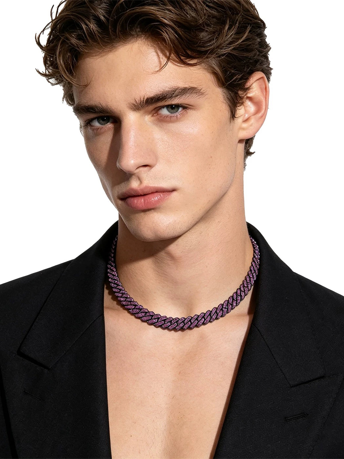 Brick Lane Metallic Beaded Industrial Choker Necklace - Purple