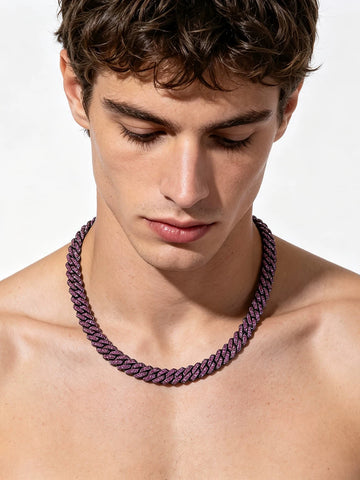 Brick Lane Metallic Beaded Industrial Choker Necklace - Purple