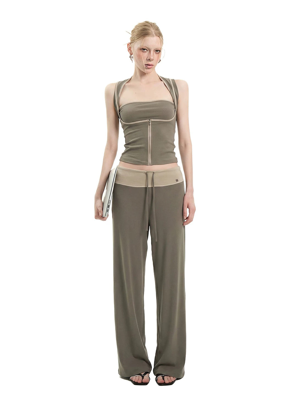 Brick Lane Layered-Look Slim Fit Utility Two-Piece Set - Olive Green