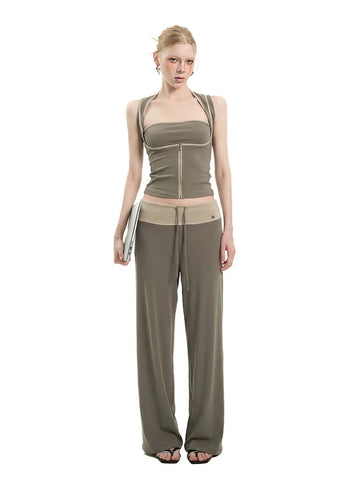 Brick Lane Layered-Look Slim Fit Utility Two-Piece Set - Olive Green