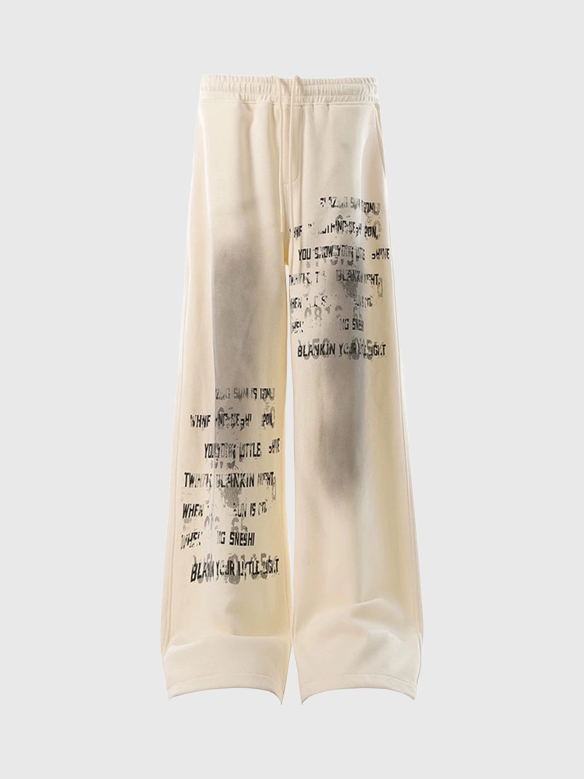 Brick Lane Wide-Leg Grunge Graffiti Print Pants - Off-White
