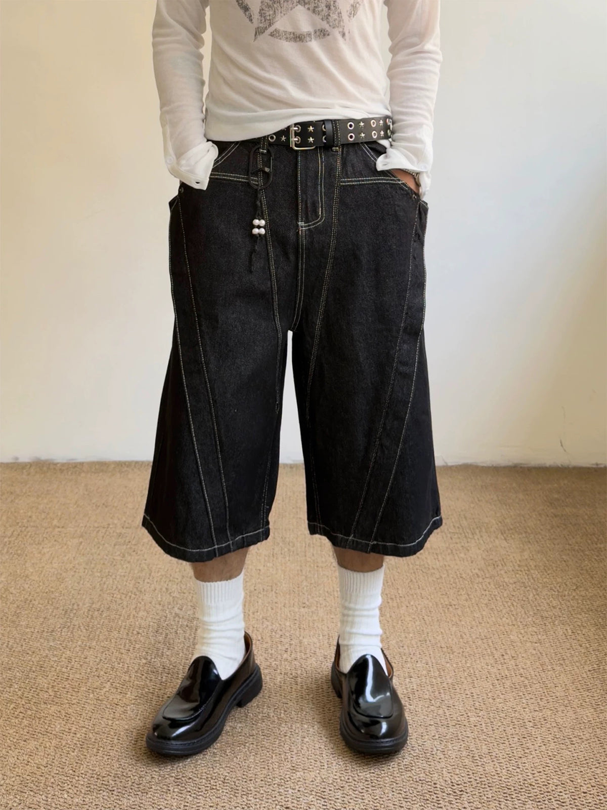 Brick Lane Wide-Leg Multi-Pocket Utility Cargo Shorts - Black