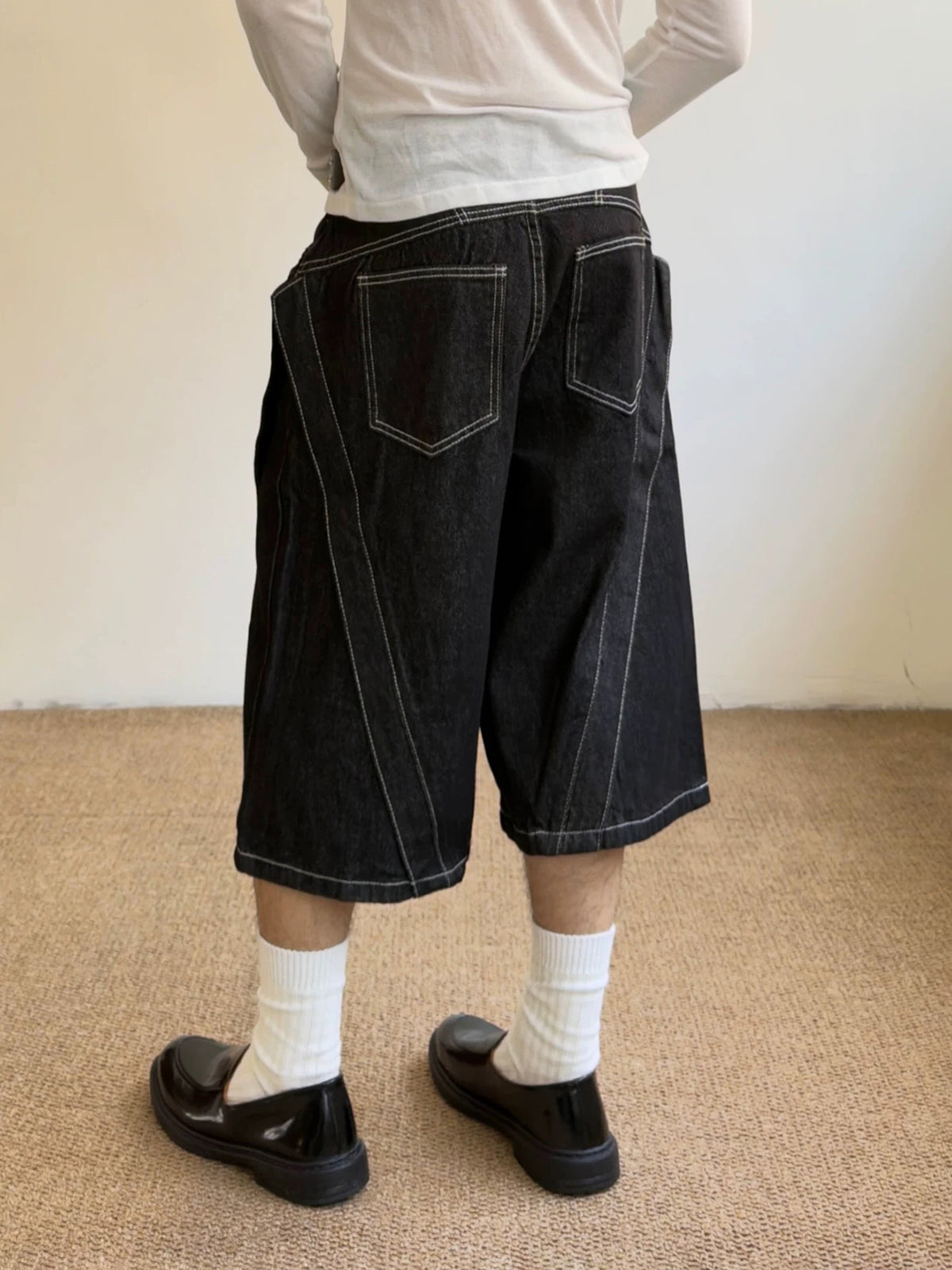 Brick Lane Wide-Leg Multi-Pocket Utility Cargo Shorts - Black