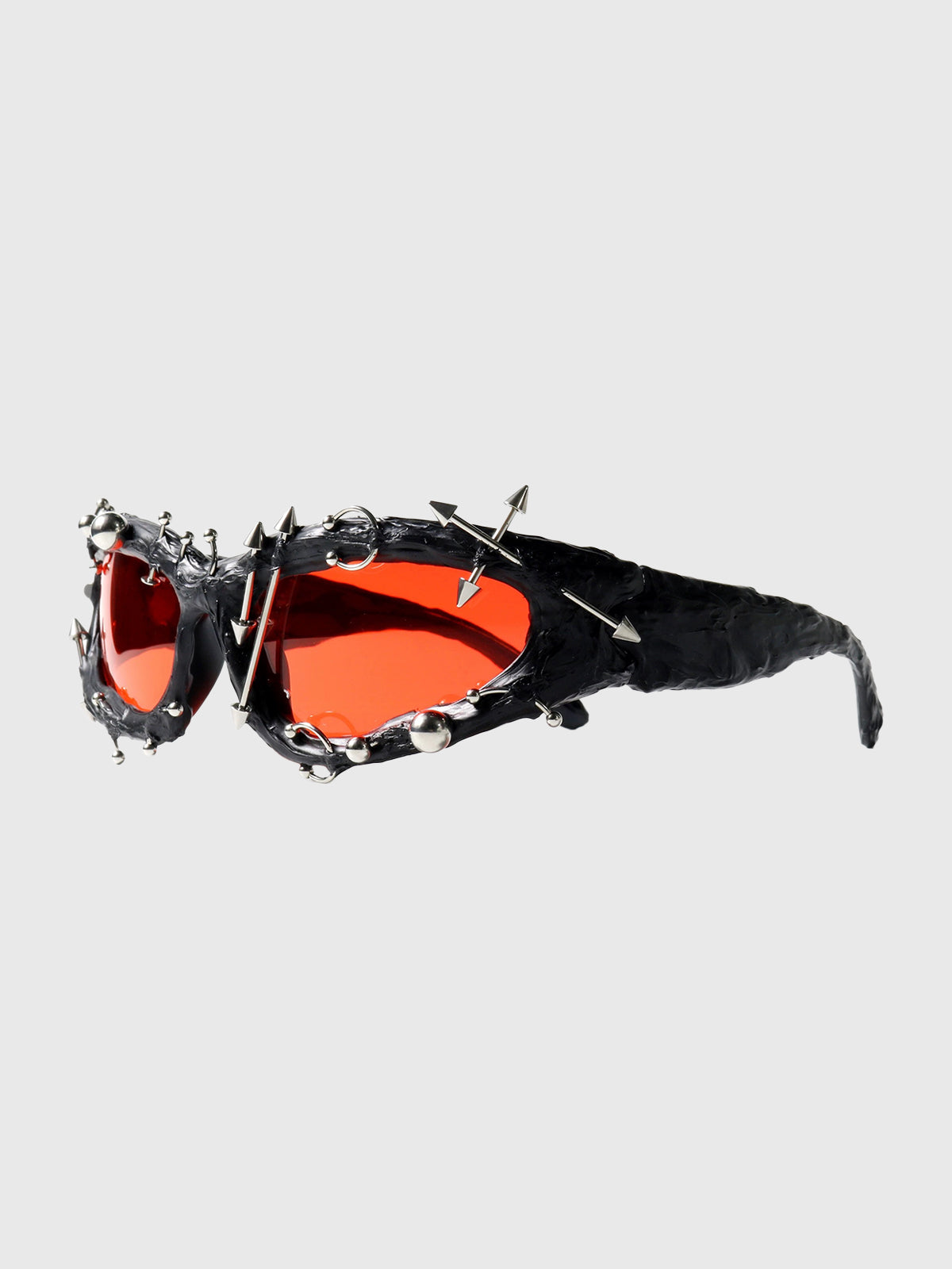 Brick Lane Futuristic Cyberpunk Spike Shield Sunglasses - Black Red