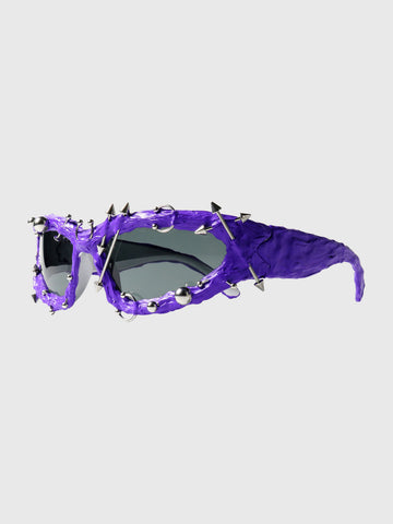 Brick Lane Futuristic Cyberpunk Spike Shield Sunglasses - Purple