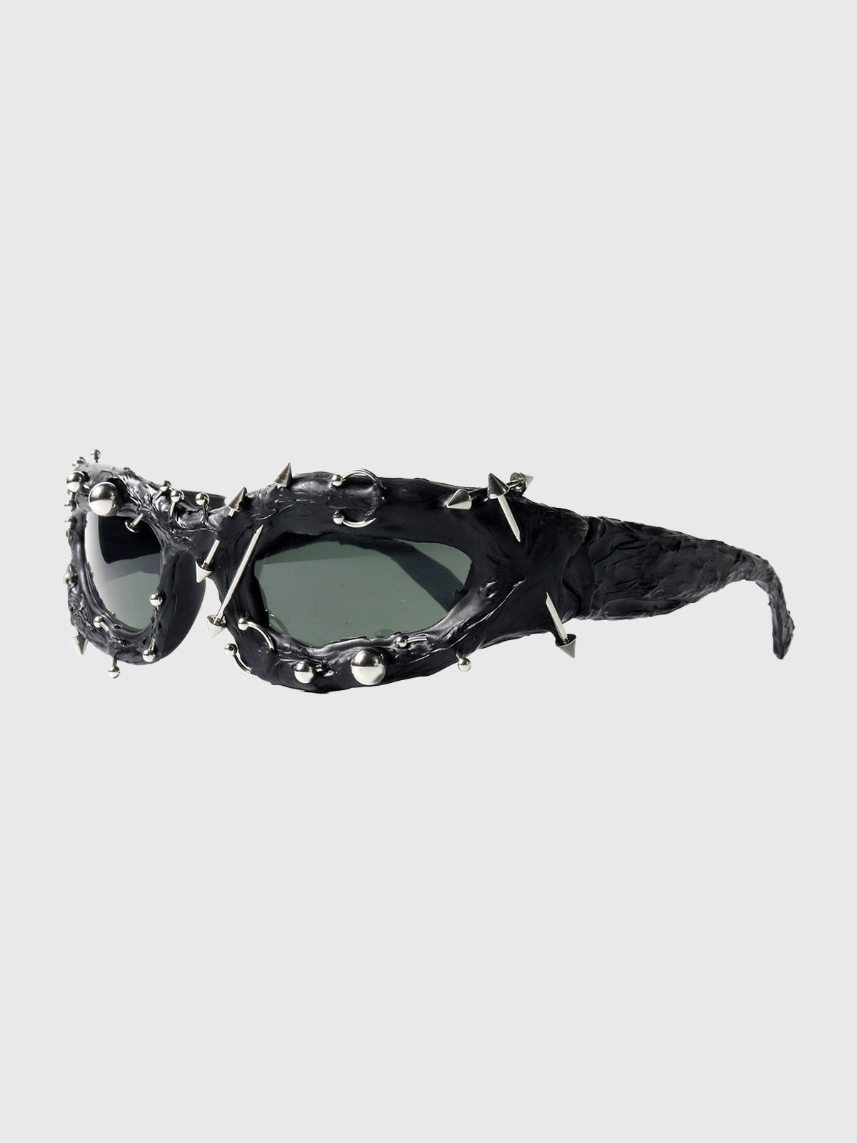 Brick Lane Futuristic Cyberpunk Spike Shield Sunglasses - Black