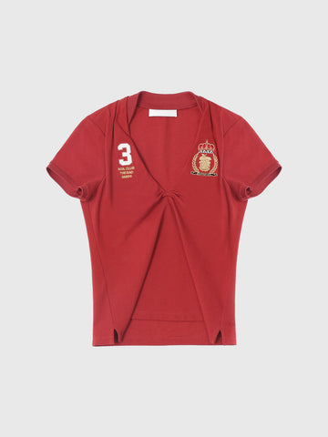 Brick Lane V-Neck Slim Fit Jersey Style T-Shirt - Red