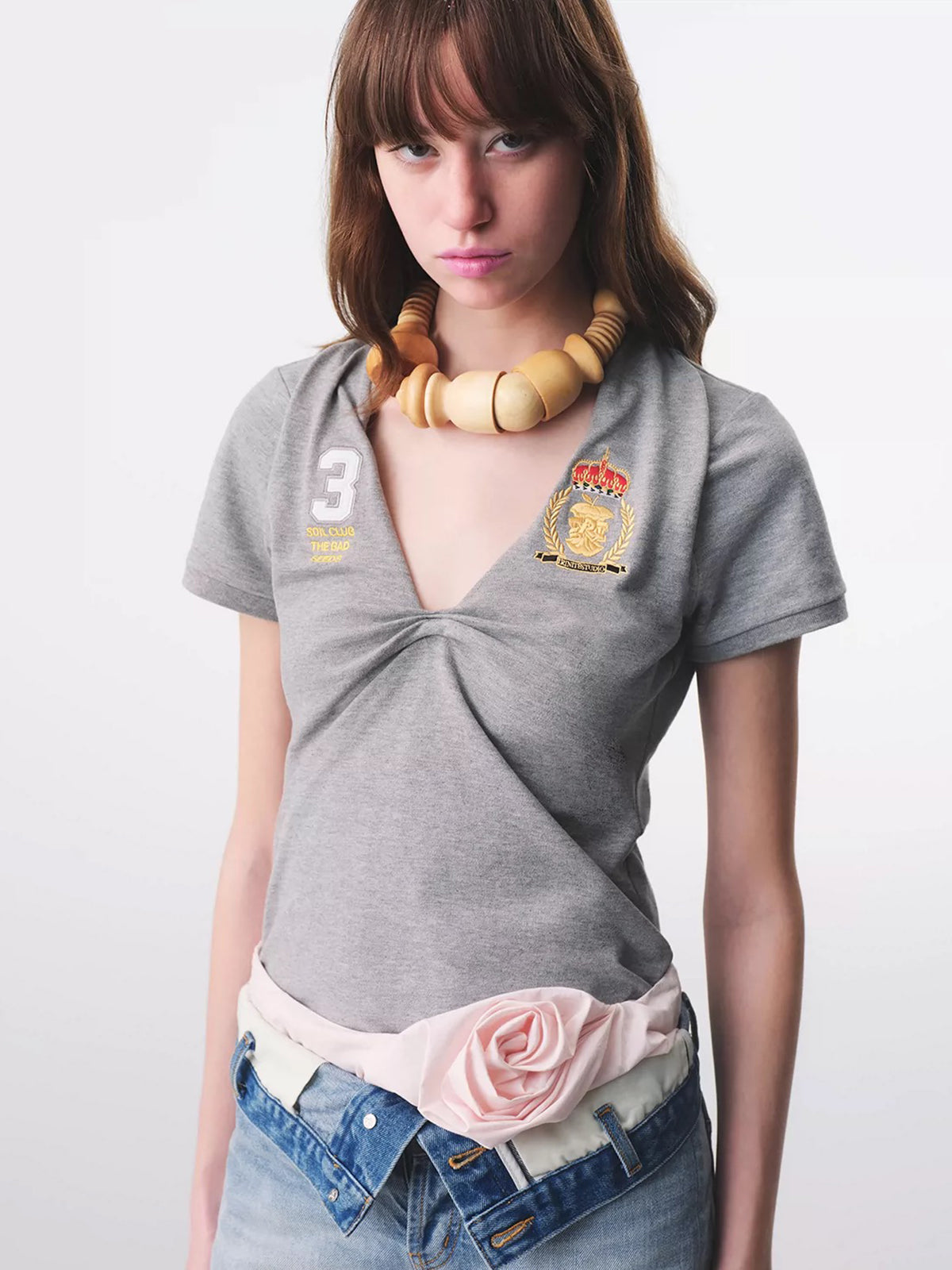 Brick Lane V-Neck Slim Fit Jersey Style T-Shirt - Grey