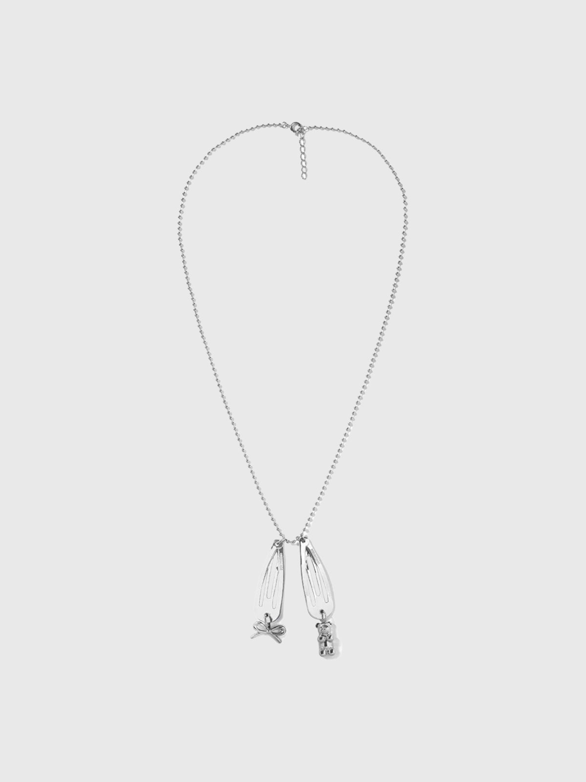 Brick Lane Long Cord Metallic Bow Ribbon Tassel Necklace - Antique Silver