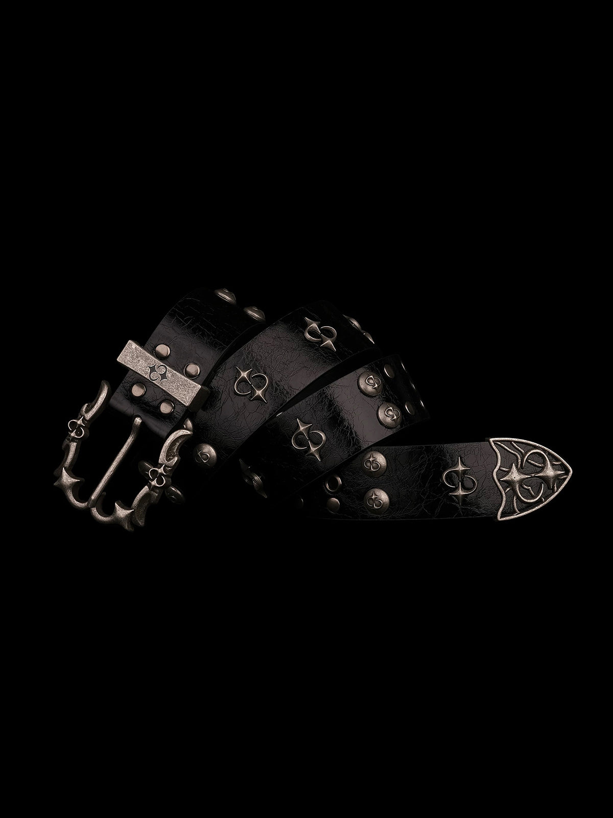 Brick Lane Double Grommet Studded Punk PU Leather Belt - Black