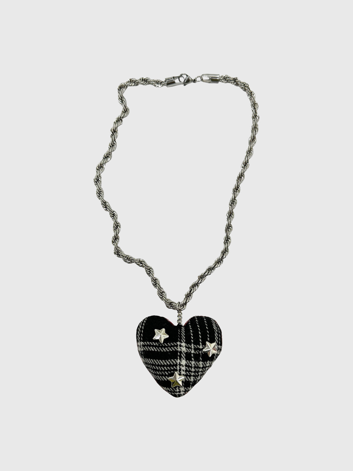 Brick Lane Reversible Check Plaid Heart Star Pendant Necklace - Black Red