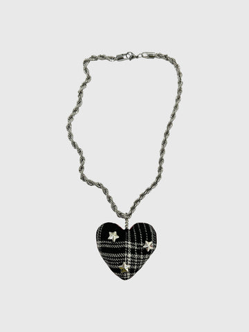 Brick Lane Reversible Check Plaid Heart Star Pendant Necklace - Black Red
