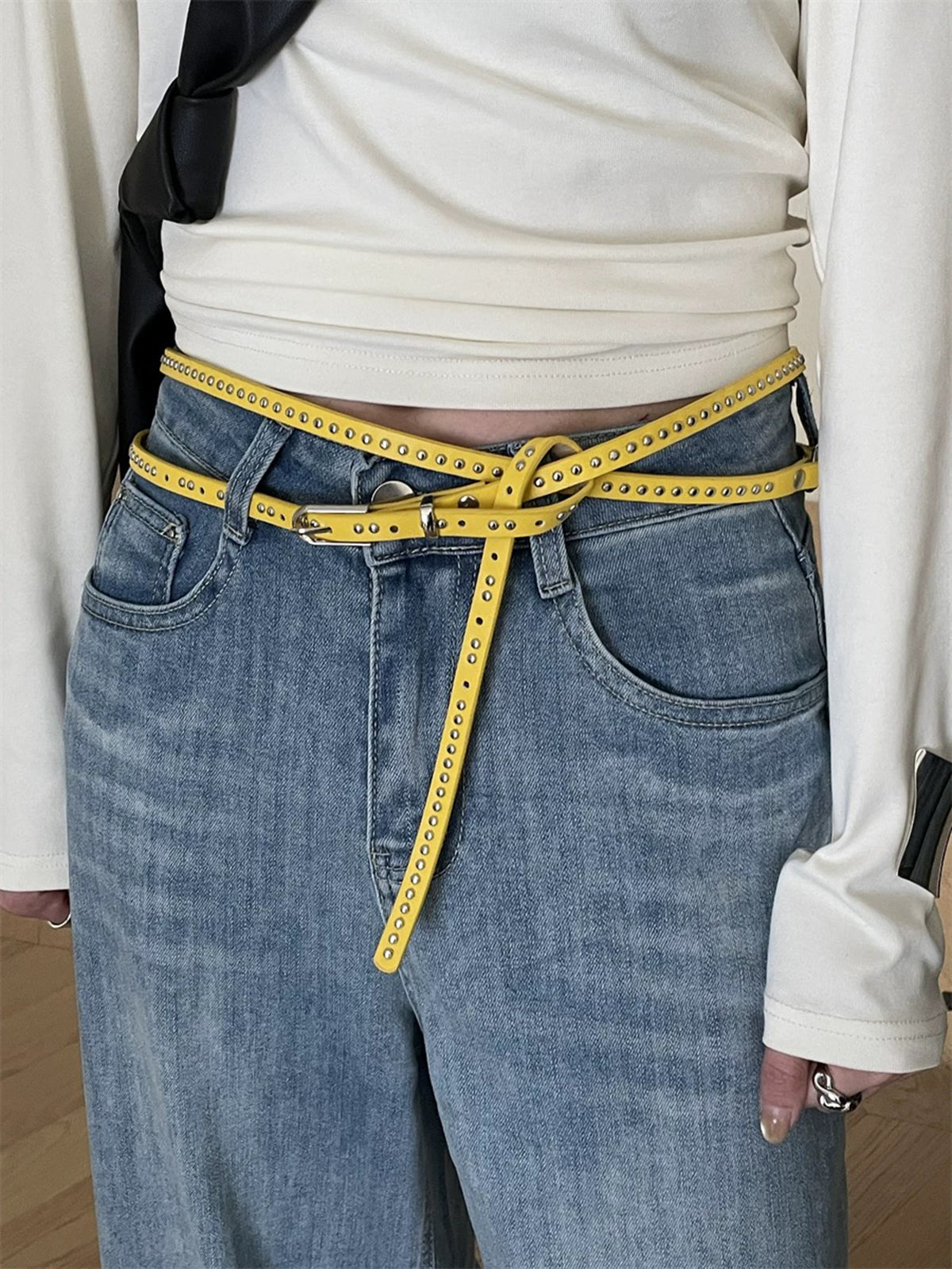 Brick Lane Skinny Double Wrap PU Leather Waist Belt - Yellow