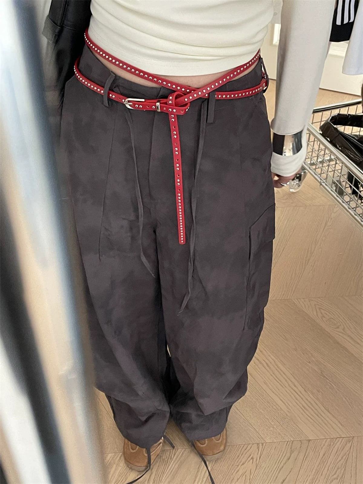 Brick Lane Skinny Double Wrap PU Leather Waist Belt - Red