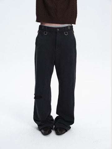 Brick Lane Wide-Leg Multi-Metal Ring Detail Pants - Black