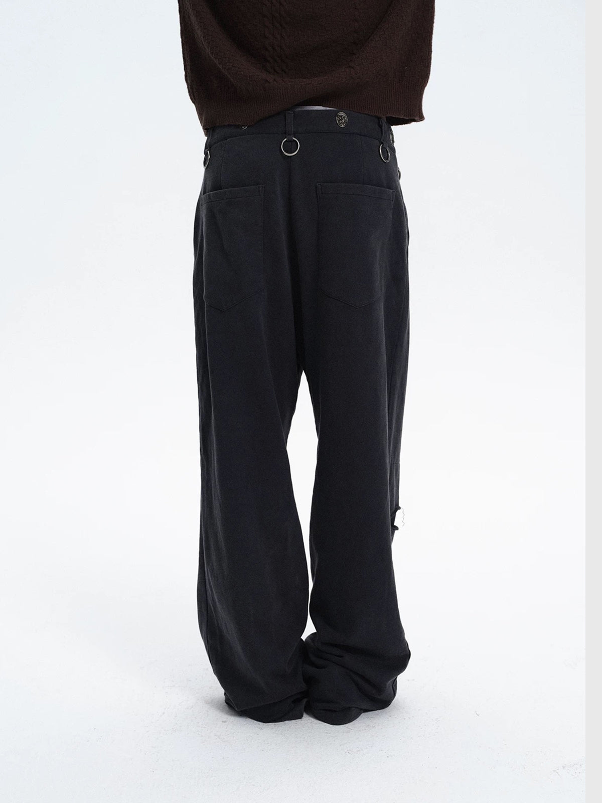 Brick Lane Wide-Leg Multi-Metal Ring Detail Pants - Black