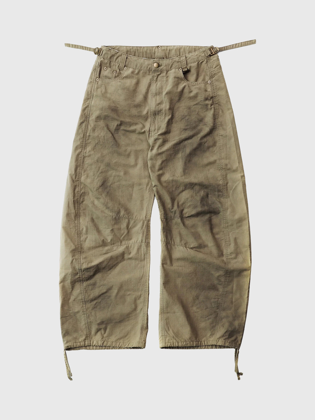 Brick Lane Wide-Leg Drawstring Waist Utility Cargo Pants - Khaki