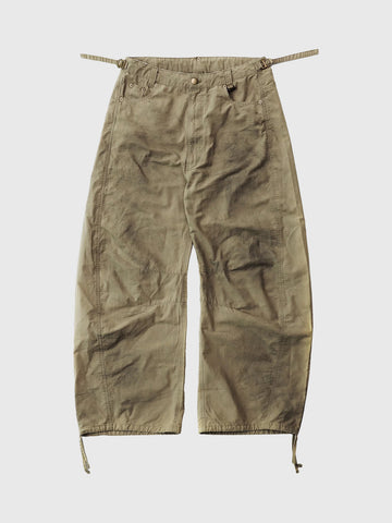 Brick Lane Wide-Leg Drawstring Waist Utility Cargo Pants - Khaki