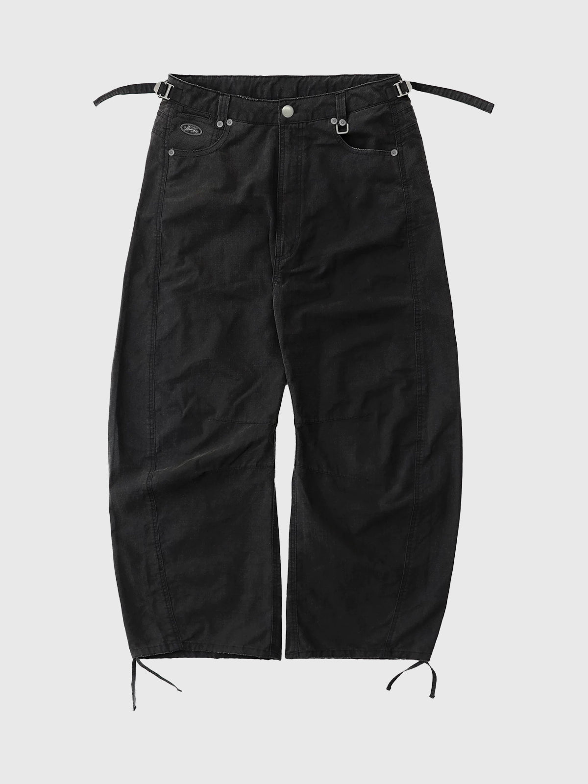 Brick Lane Wide-Leg Drawstring Waist Utility Cargo Pants - Black