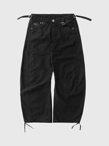 Brick Lane Wide-Leg Drawstring Waist Utility Cargo Pants - Black