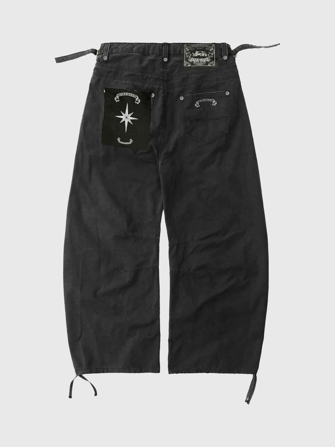 Brick Lane Wide-Leg Drawstring Waist Utility Cargo Pants - Black