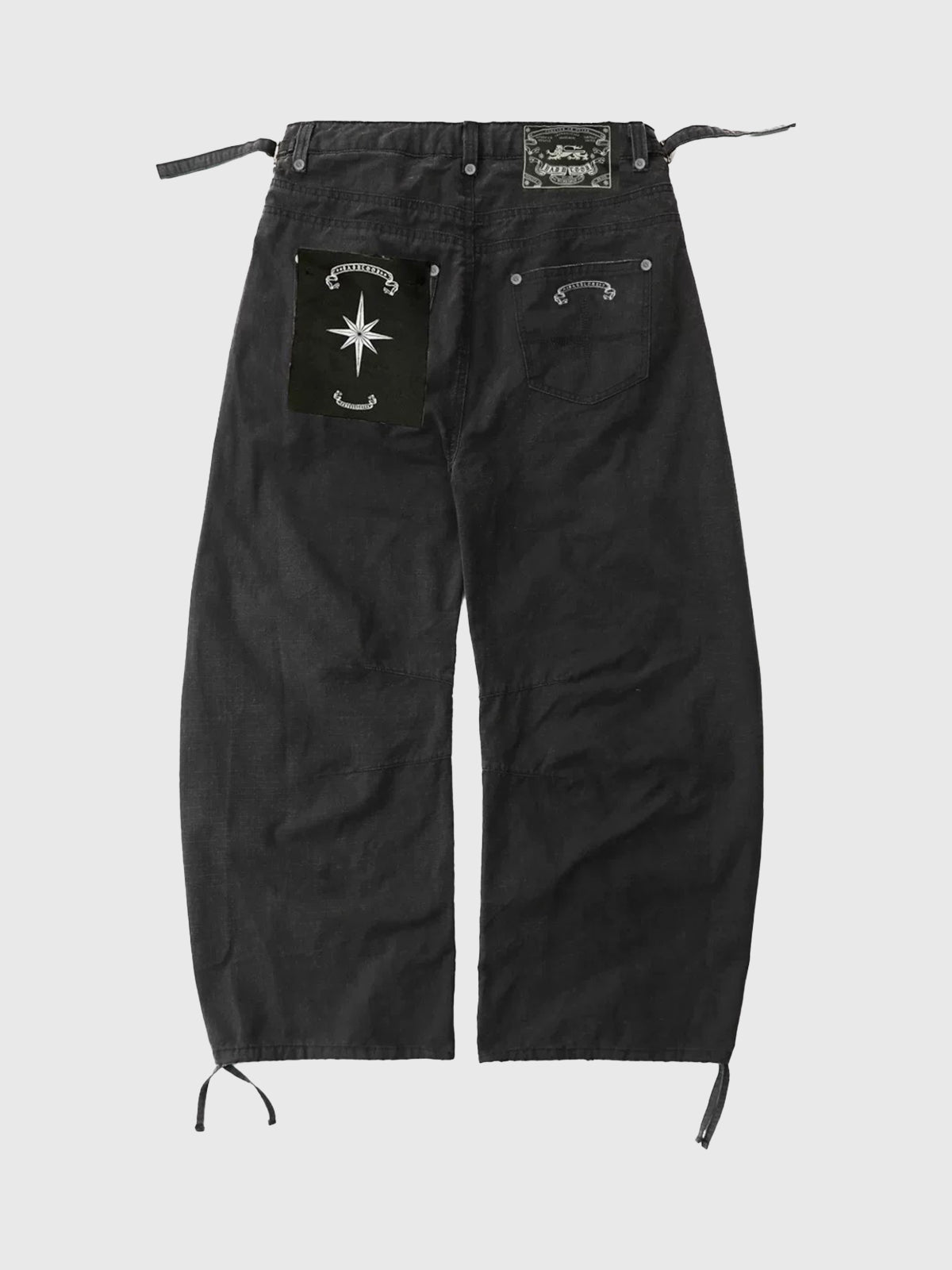 Brick Lane Wide-Leg Drawstring Waist Utility Cargo Pants - Black