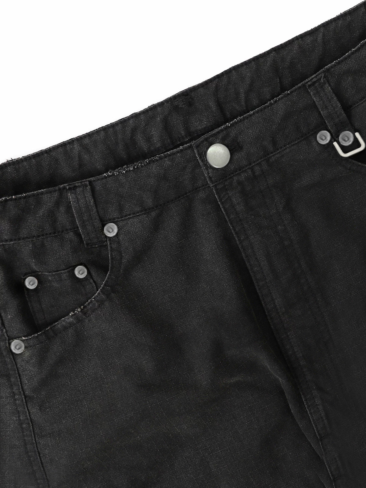 Brick Lane Wide-Leg Drawstring Waist Utility Cargo Pants - Black