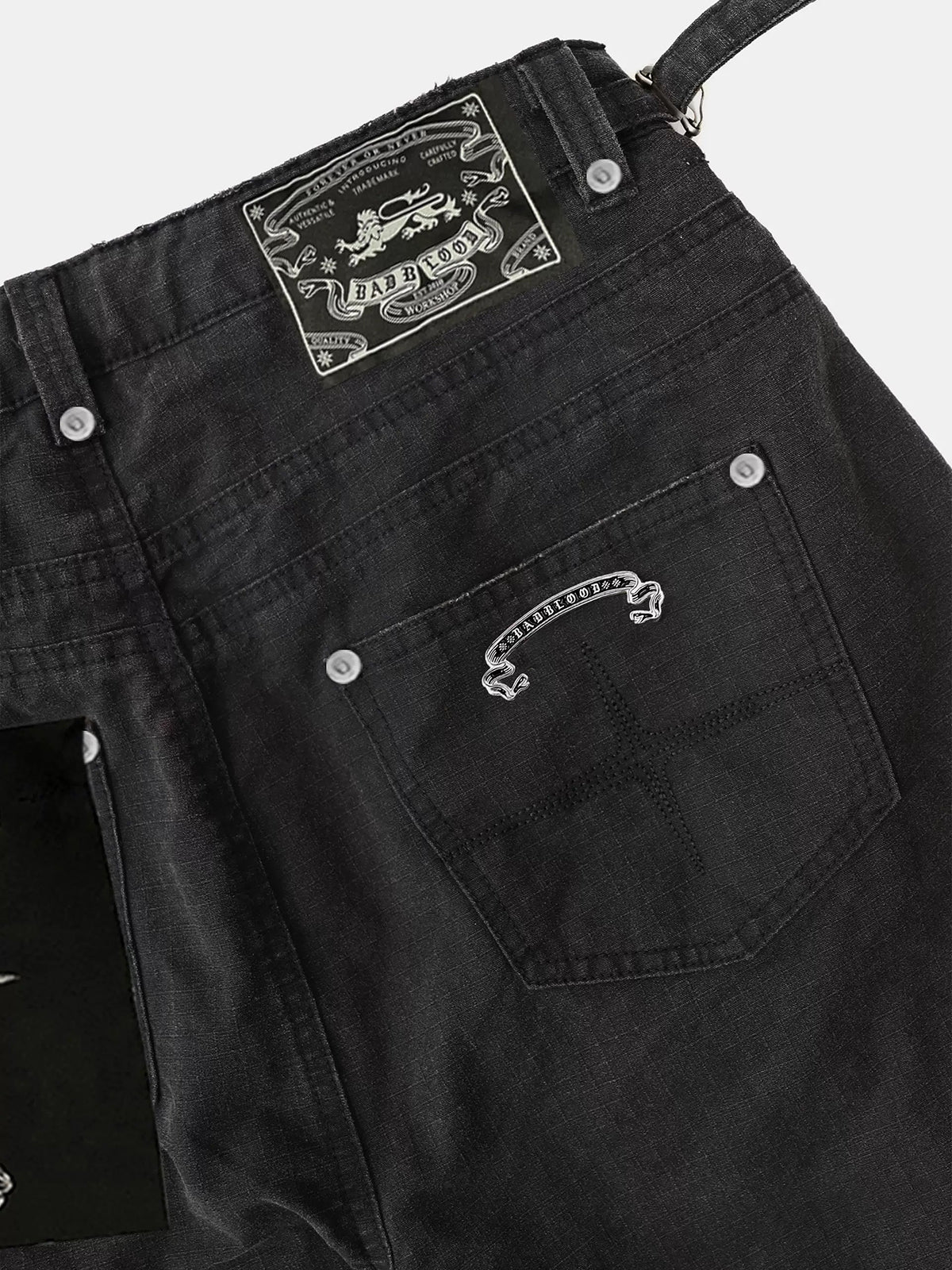 Brick Lane Wide-Leg Drawstring Waist Utility Cargo Pants - Black
